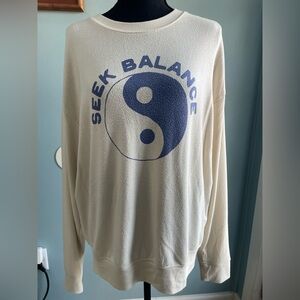 Spiritual Gangster Cream and Blue Crewneck Sweater “Seek Balance”